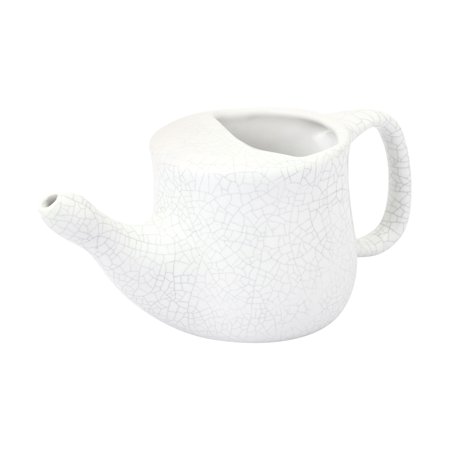 Ceramic Neti Pot For Nasal Cleansing Spill Proof with 5 Sachet Neti Salt - White Crackle Pattern