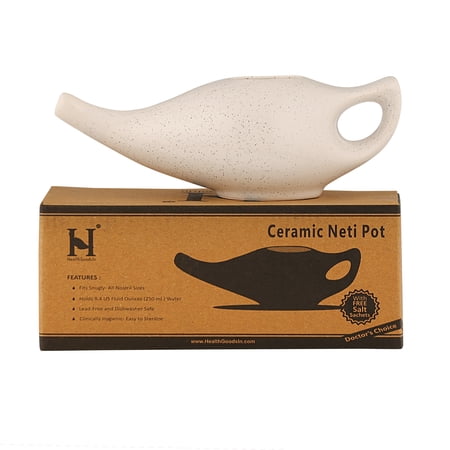 HealthGoodsIn Ceramic Neti Pot, Comfortable Spout with 5 Sachets Salt, 1 Piece