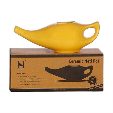 Ceramic Neti Pot, Natural Treatment for Sinus Allergy with 10 Sachets Salt, 225 Ml Capacity - HealthGoodsIn