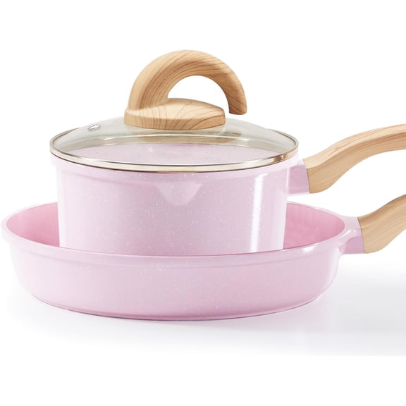 Ceramic Nonstick Cookware Set, 12-Piece Pots and Pans with Utensils and Lids, PFAS-Free Healthy Kitchen Cooking Set in Pink