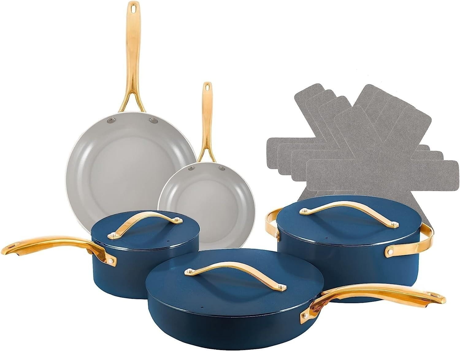Ceramic Nonstick Cookware Set (12 pcs), Non Toxic PFOA and PTFE Free Pots  and Pans Set with Lids, Oven and Dishwasher Safe, Induction Compatible Pans  Set Nonstick, Blue 