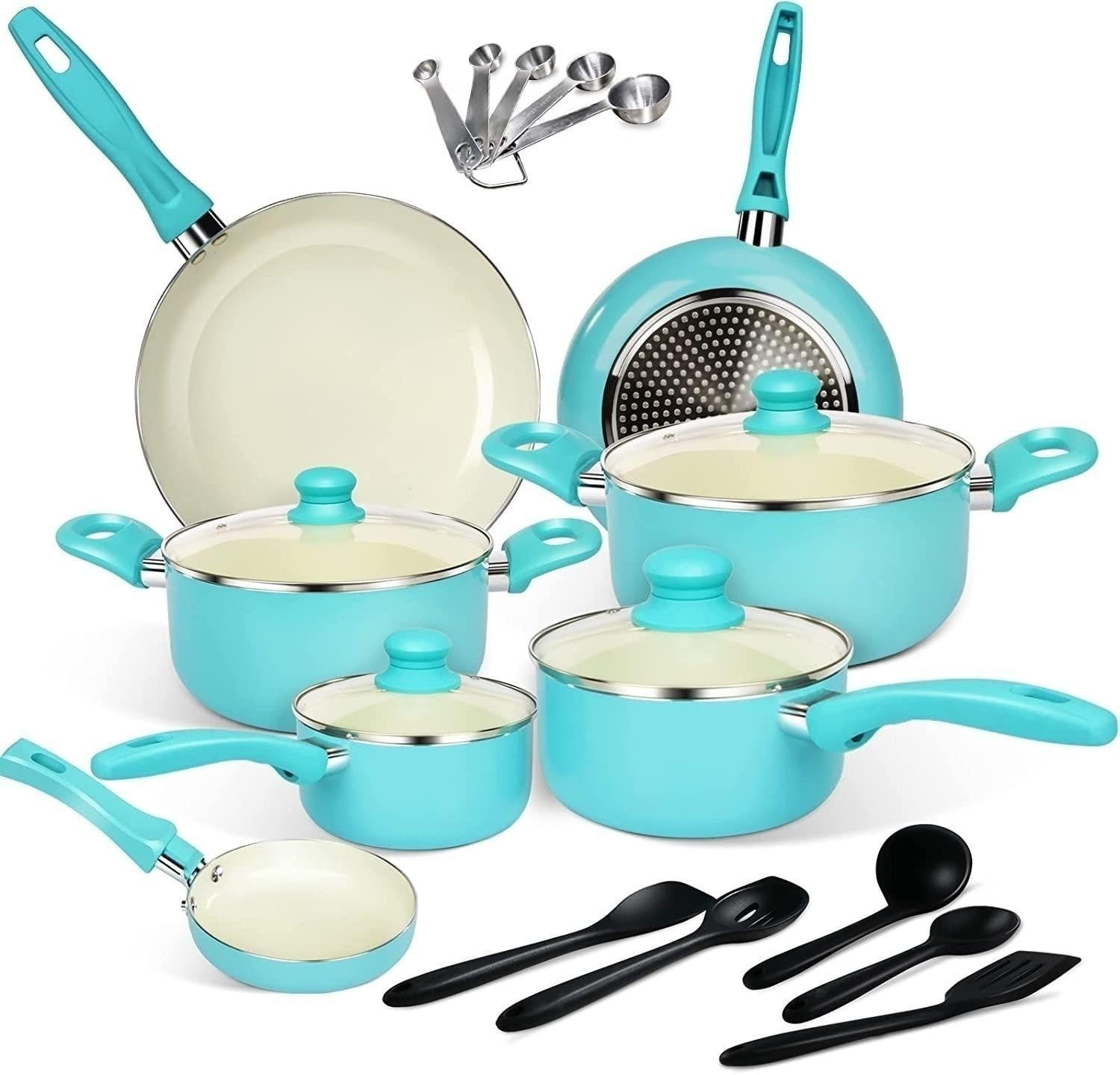 SENSARTE Nonstick Ceramic Cookware Set 13-Piece, Healthy Pots and Pans Set,  Non-toxic Kitchen Cooking Set with Stay-Cool Handles, Silicone Tools and