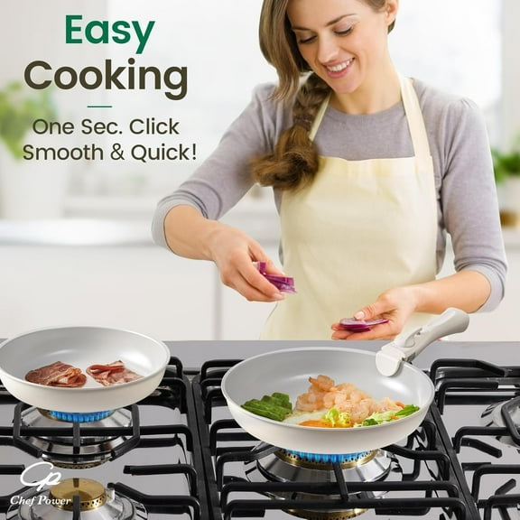 Ceramic Nonstick Cookware Set 19 Piece with Detachable Handle, Induction Safe, Dishwasher Oven Safe, RV Kitchen Set