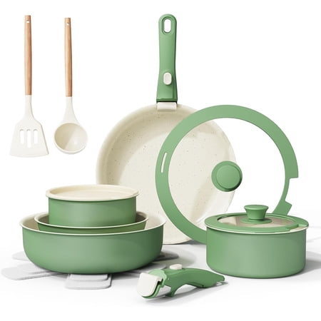 Ceramic Nonstick Cookware Set, ,Non ,17-Pieces Pots and Pans Set Removable Handles,Induction RV Kitchen Set,Stain & Scratch-resistant,Dishwasher/Oven Safe,/PFOA ,