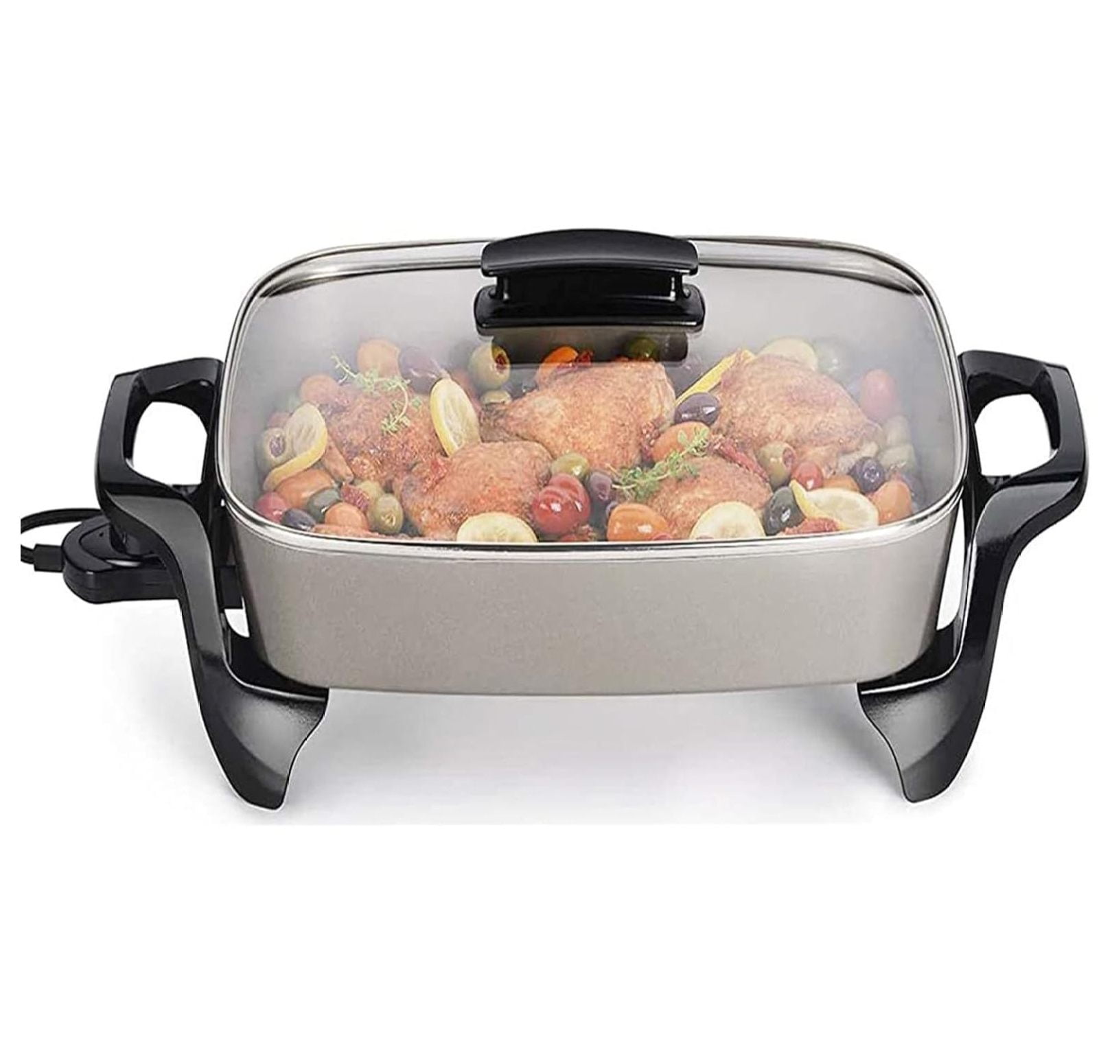 Ceramic Nonstick Electric Skillet Serves 6 to 8 People (16Inch, Grey
