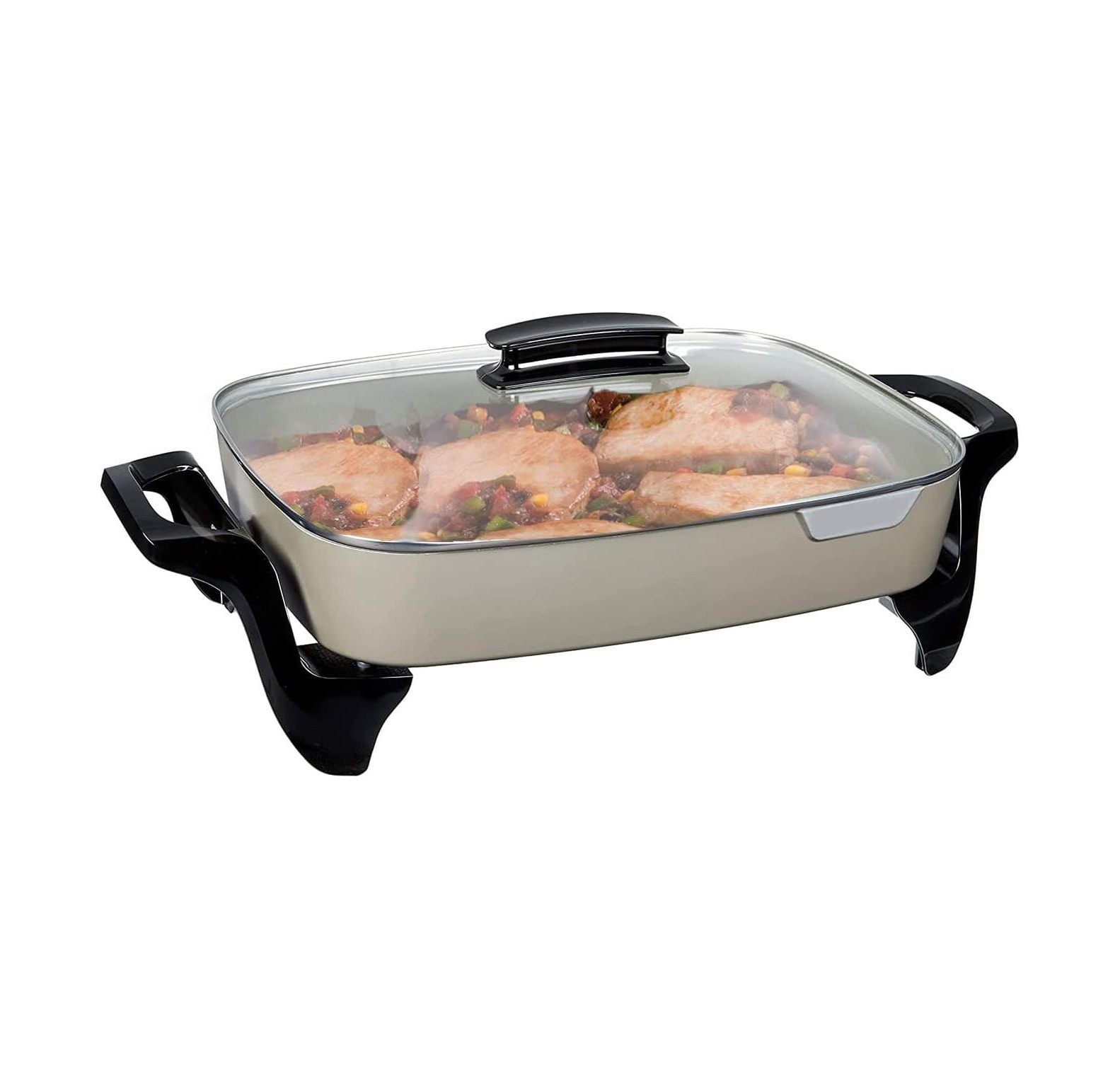 Ceramic Nonstick Electric Skillet Serves 6 to 8 People (16Inch, Grey