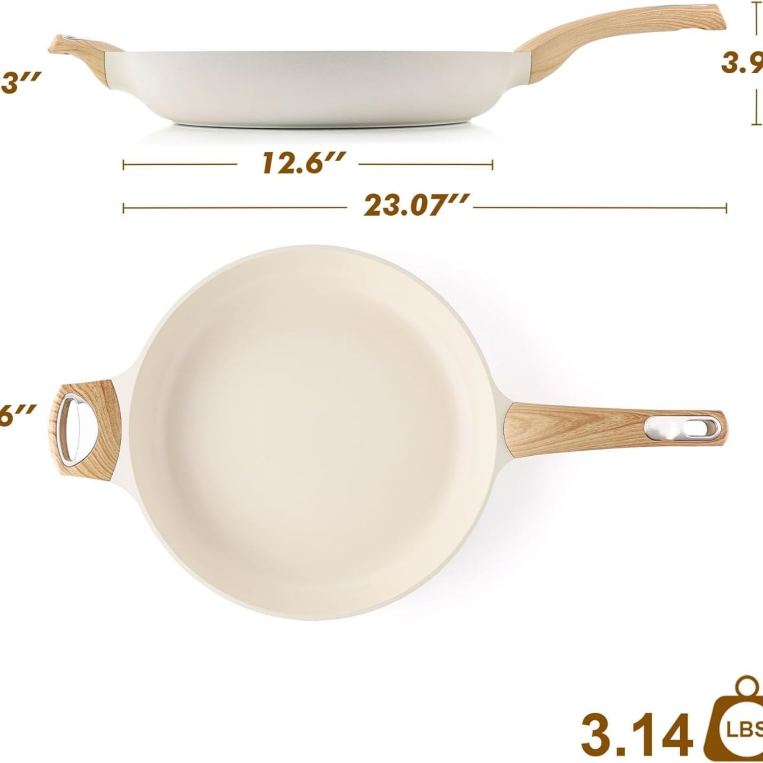 Ceramic Nonstick Frying Pan Skillet 12.5Inch Non Stick Pan with Ergonomic Handle,  Healthy Large Cooking Chef's Pan