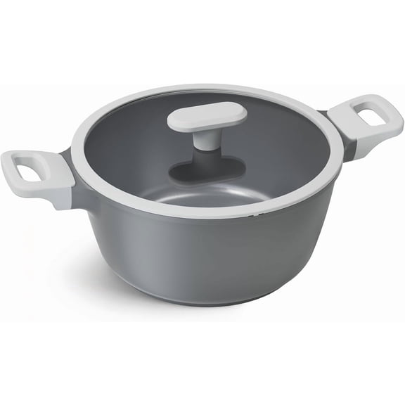 Ceramic Nonstick Stock Pot with Silicone Rim Glass Lid, 4.5/7QT Soup Pot Casserole, Cooking Pot, Induction Compatible, Dishwasher Safe, Ideal for Pasta & Stews,  Blueberry Gray