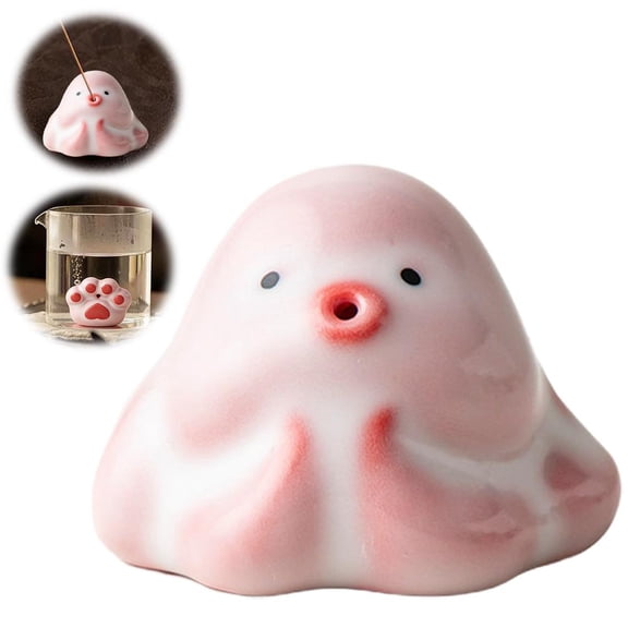 Ceramic Octopus & Cat Paw Figurines Pig Lard Jelly Glaze Mini Tea Pet & Incense Holder, Handcrafted Desk Decor for Home Office, Unique Gift for Animal Lovers & Collectors
