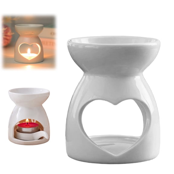 Ceramic Oil Holder | Wax Melt Holder With Candle Spoon White Aroma Diffuser Tea Light Holder Adjustable Flame Free Wickless Design For Home Spa For C,Pillar Candle Holders