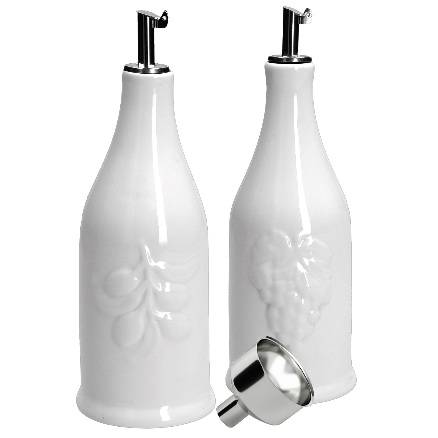Ceramic Oil and Vinegar Dispenser Set, 12 oz Oil and Vinegar Bottle, Ceramic Cooking Oil Container Kitchen, Dripless Spout, 350ml, 2 Pack