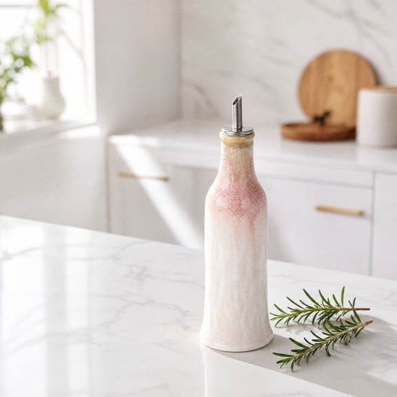 Ceramic Olive Oil Dispenser Bottle, Kitchen Cooking Oil Container with Gravity Spout, Opaque Relief Vinegar Storage Pot for Dining Table, Household Oil Bottle