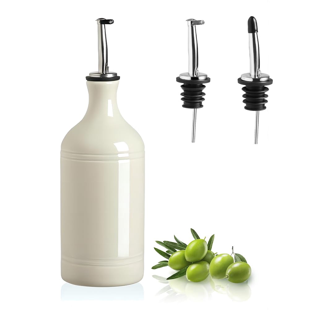 Ceramic Olive Oil Dispenser Bottle  Opaque Cruet Protects To Reduce Oxidation Suitable For Storage Vinegar Coffee Syrups & Other Liquids Pack Of 1 15.5 Fl Oz(beige)