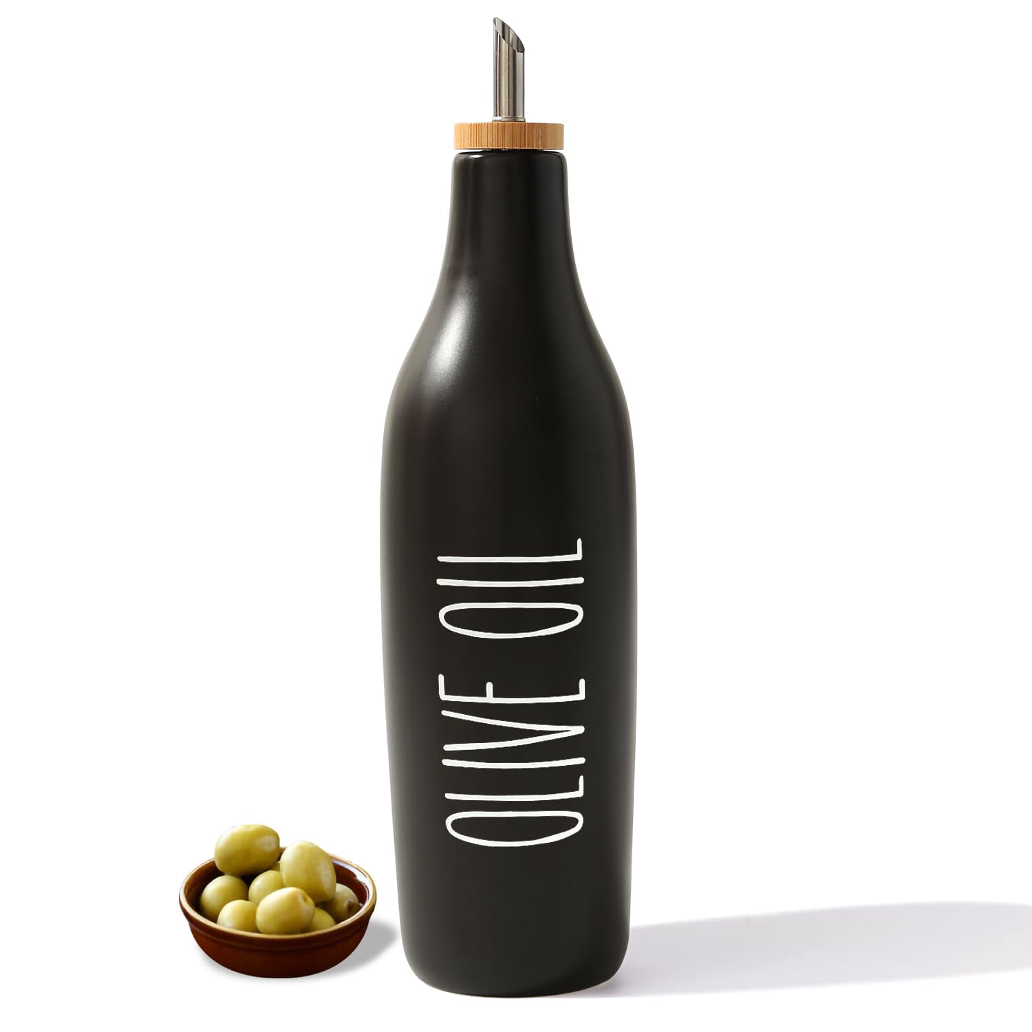 Ceramic Oil & Vinegar Dispenser Bottle Black-Oil 16oz Modern Farmhouse Kitchen Use