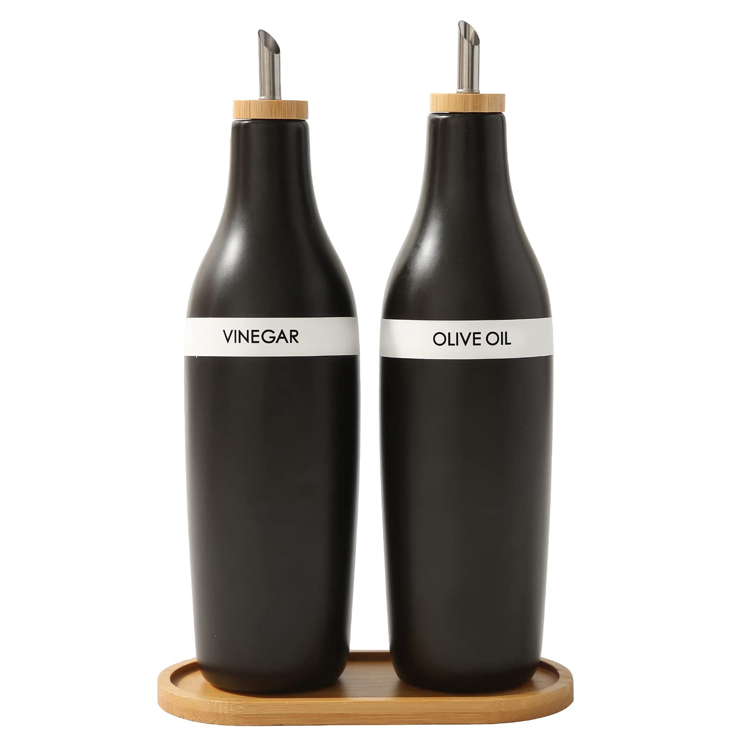 Ceramic Olive Oil Dispenser for Kitchen, Stoneware 16oz Oil Cruet and Vinegar Bottles Dispenser, Kitchen Dispenser Bottle for EVOO Vinegar Syrups, Modern Farmhouse Design(B-O)