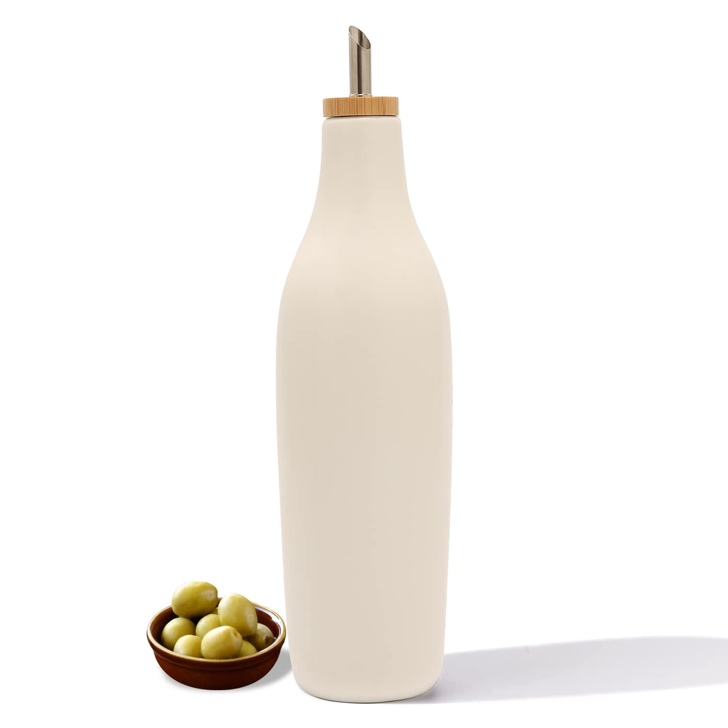 Ceramic Olive Oil Dispenser for Kitchen, Stoneware 16oz Oil Cruet and Vinegar Bottles Dispenser, Kitchen Dispenser Bottle for EVOO Vinegar Syrups, Modern Farmhouse Design(B-O)