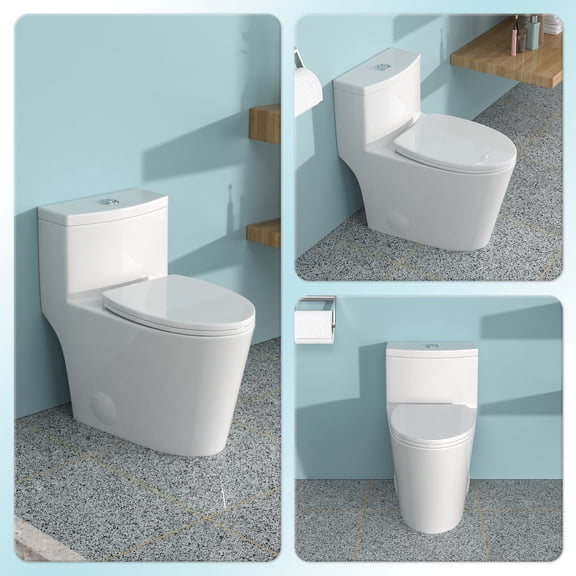 Ceramic One Piece Toilet for Bathroom, 12-inch Rough-In, 1.1/1.6 GPF, Dual Flush with Soft Clsoing Seat, Powerful Dual Flush MAP 1000g