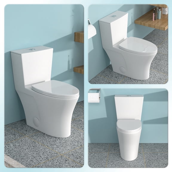 Ceramic One Piece Toilet for Bathroom, 12-inch Rough-In, 1.1/1.6 GPF, Dual Flush with Soft Clsoing Seat, Powerful Dual Flush MAP 1000g