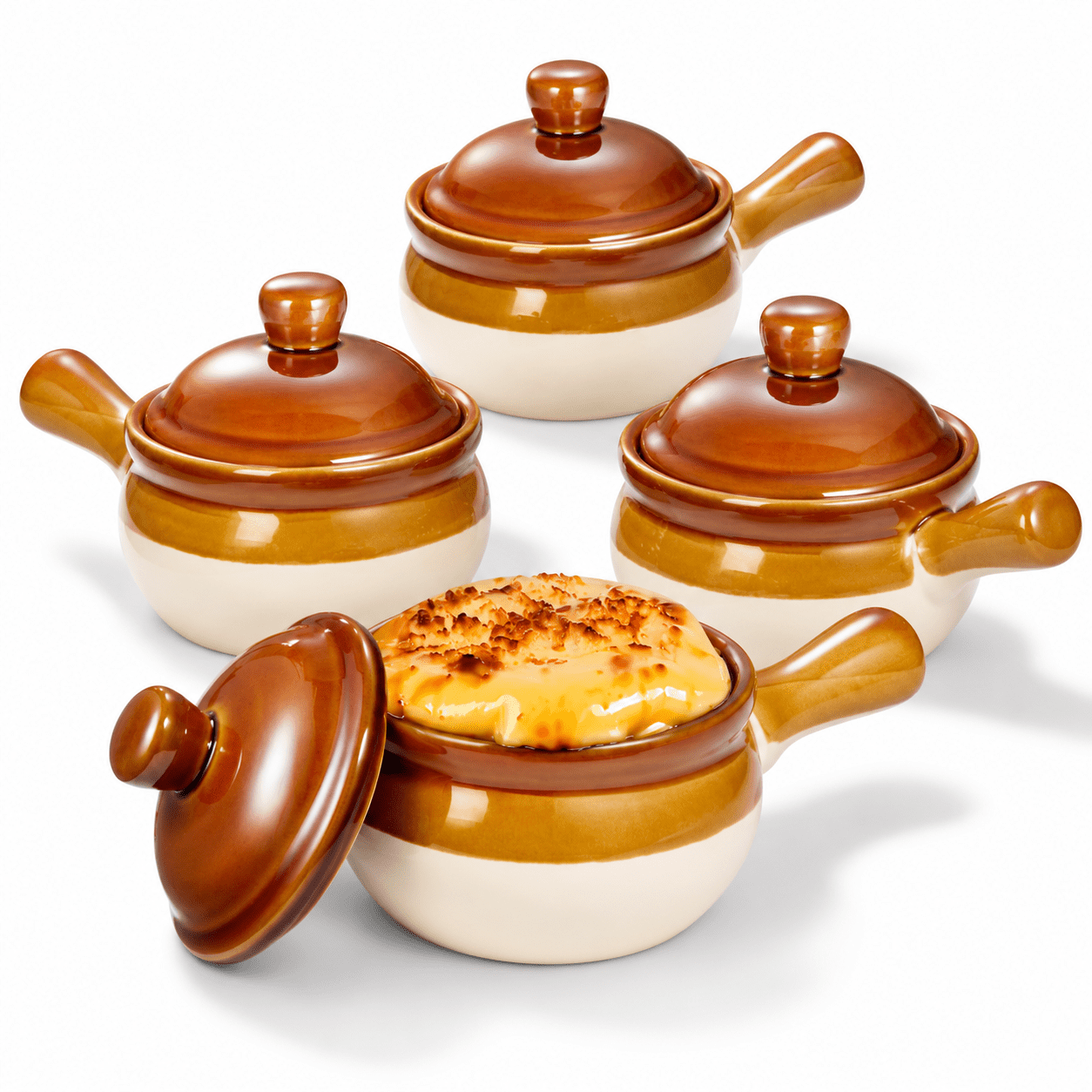 Ceramic Onion Soup Crocks With Lids, Set Of 4, 15 Oz Each, Oven ...
