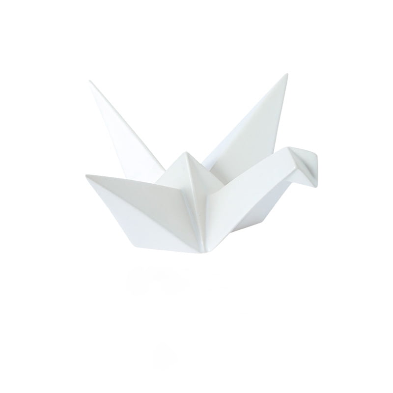 Ceramic Origami Crane Figurine Statue Handcrafted Crane Shaped Statue for Home Decor Ornament - White