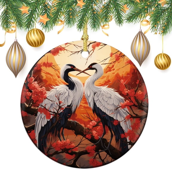 Ceramic Ornament Bird Heron Christmas Decor Ceramic Ornament Customized Ceramic Xmas Tree Decor Two Cranes Ceramic Christmas Ornament