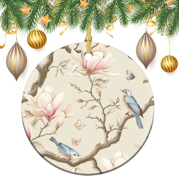 Ceramic Ornament Colorful Birds Fly Christmas Decor Ceramic Ornament Christmas Tree Gifts Gift Ideas for Home Decor Magnolia Flowers with Birds And Butterflies Christmas Ornaments