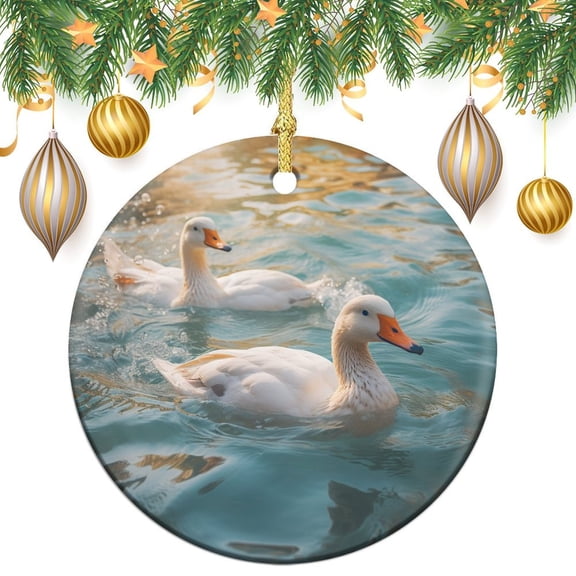 Ceramic Ornament Funny Goose Christmas Decor Ceramic Ornament Christmas Decorations Ceramic Ornaments White Chinese Geese Swimming Ceramic Christmas Ornament