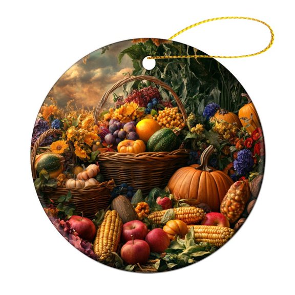 Ceramic Ornament Harvest of Autumn Fruits And Vegetables Christmas Decorations Ornament Cornucopia Thanksgiving Ornament Hanging Ornaments for Christmas Tree Decoration Xmas Day Home Party