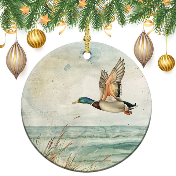 Ceramic Ornament Mallard Duck Flying Out Reed Xmas Tree Ornaments Watercolor Hunting Animals Wildlife Ornament Christmas Holiday Decorations