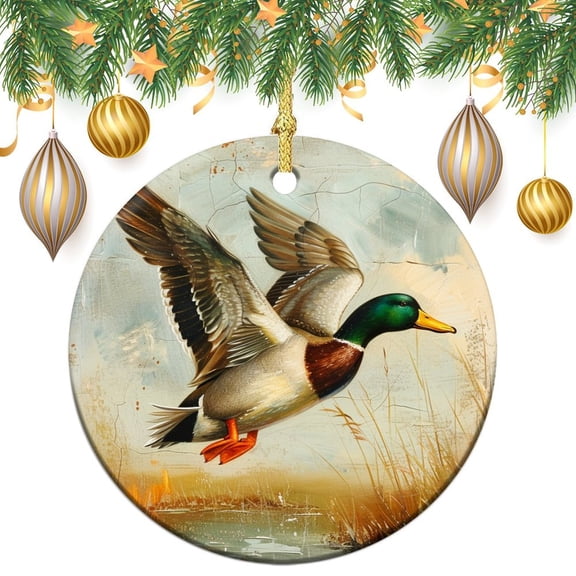 Ceramic Ornament Mallard Duck Soaring Among The Reeds Keepsake Gift Beautiful Bird Ornament Ceramic Ornament Xmas Tree Decor