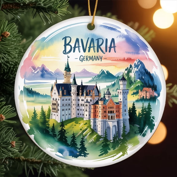 Ceramic Ornament, Neuschwanstein Castle in Bavaria Germany Travel Souvenir, Personalized Christmas Decoration, Custom Holiday Ornament Gift for Couples, Family, Friends, Vacation Keepsake 190OR29