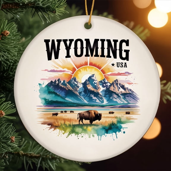 Ceramic Ornament - Wyoming, USA Travel Souvenir - Personalized Christmas Decoration, Custom Holiday Christmas Ornament Gift for Couples, Family, Friends, Vacation Keepsake 193OR50