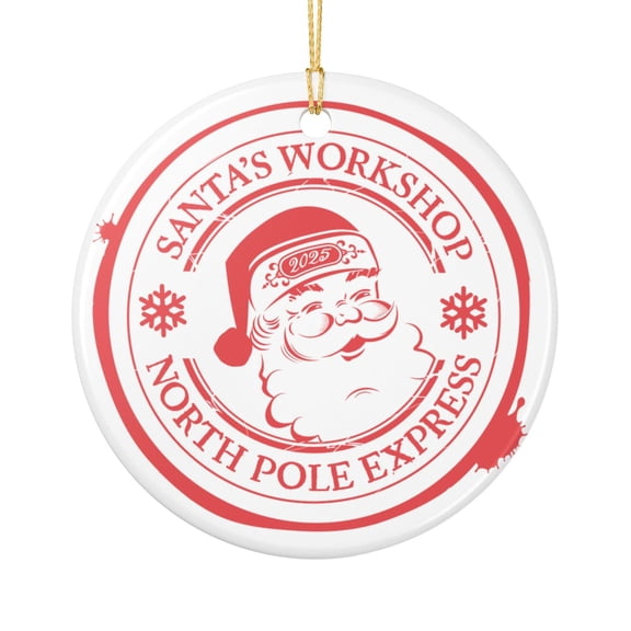 Ceramic Ornaments Vintage Santa'S Workshop Gift Tag Tree Ornament Christmas Decoration Decor Festive 2D FLAT CIRCLE Ceramic Ornament