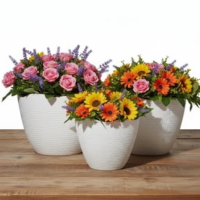 Nishka Ceramic Oval Planter Pot Set of 3, White Matte Dotted Texture Decorative Pots