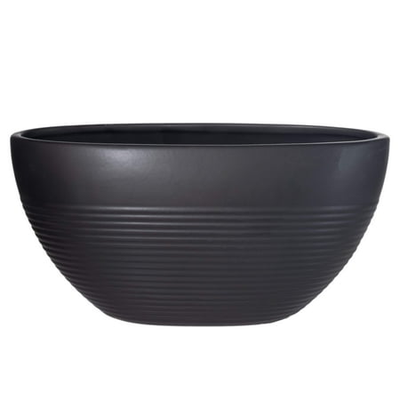 Ceramic Oval Pot Matte Finish Black-5.50"H