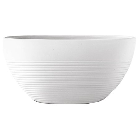Ceramic Oval Pot with Brushed Layered Design Rough Body and Tapered Bottom Matte Finish - White