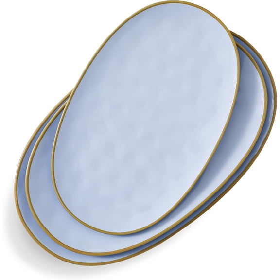 Ceramic Oval Serving Platter: 15.6/14.3/12.9 Inch Large Serving Dishes for Entertaining Party, Turkey, Steak, Ham, Microwave Dishwasher Safe, Blue