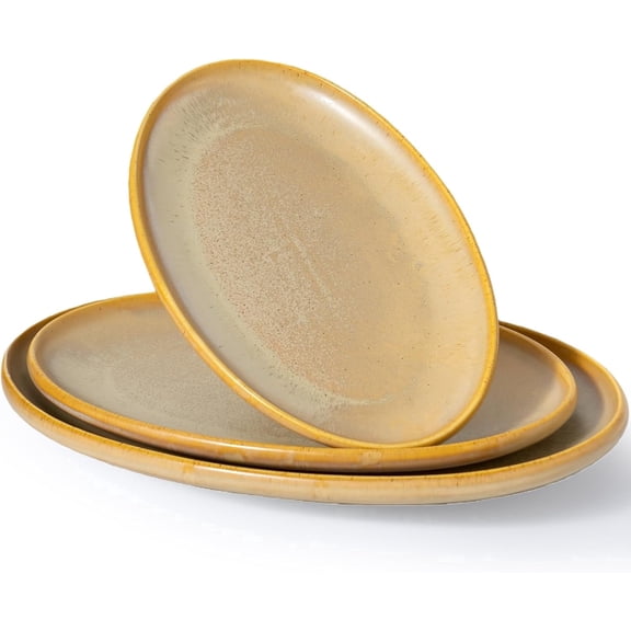 Ceramic Oval Serving Platters Set of 3, Large Porcelain Platters 15.75", 13.75", 12", Lead-Free, Oven & Dishwasher Safe for Dinner, Turkey, Salad, Fruit, Caramel Brown