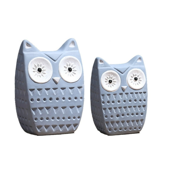 Ceramic Owl Ornament,Sculpture for Office & Home Decor,2pcs Ceramic Ornament for Owl LoversBlue