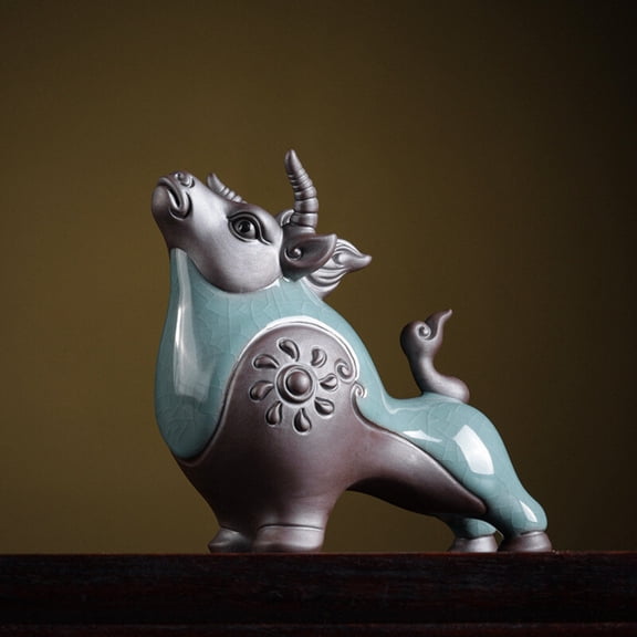 Ceramic Ox Figurine Feng Shui Wealth Decoration Home Office Desktop Ornament Entrance Display Sculpture Symbol of Strength