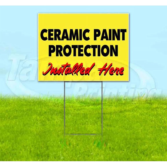 Ceramic Paint Protection Installed Here Yellow Cursive (18" x 24") Yard Sign, Includes Metal Step Stake