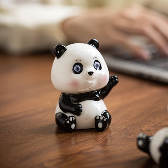 Ceramic Panda Figurine Cartoon Animal Ornament Desk Decoration Car Dashboard Display Home Office Cute Tabletop Accessory