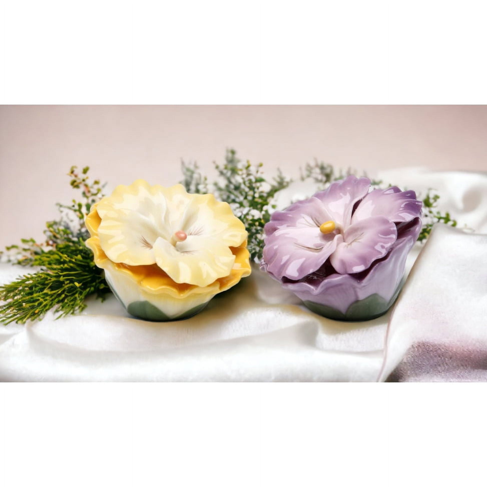 Elegant Ceramic Pansy Flower Salt and Pepper Shaker Set