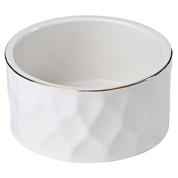 Ceramic Paper Clip Holder with Gold Trim, Floral Design Desk Organizer for Binder Clips & Office Supplies White