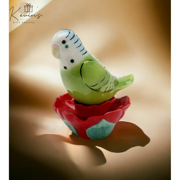 Ceramic Parakeet Bird Salt Pepper Shakers Magnetic 3.5 Inch Gift