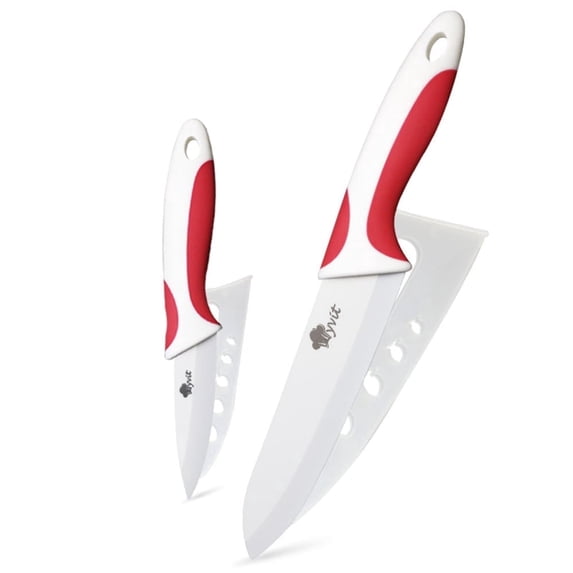 Ceramic Knife Set 2 Pack Fruit Meat Cutting Vegetable Paring Knife Set with Blade Guard for Kitchen and Restaurant, 6" Chef and 3" Paring Knife
