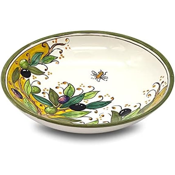 Ceramic Pasta Bowls for kitchen - Italian dinnerware pasta bowl - Olives Design - Hand painted Tuscan pottery bowls - Made in Italy plates - Ceramics salad tuscany soul Dishes