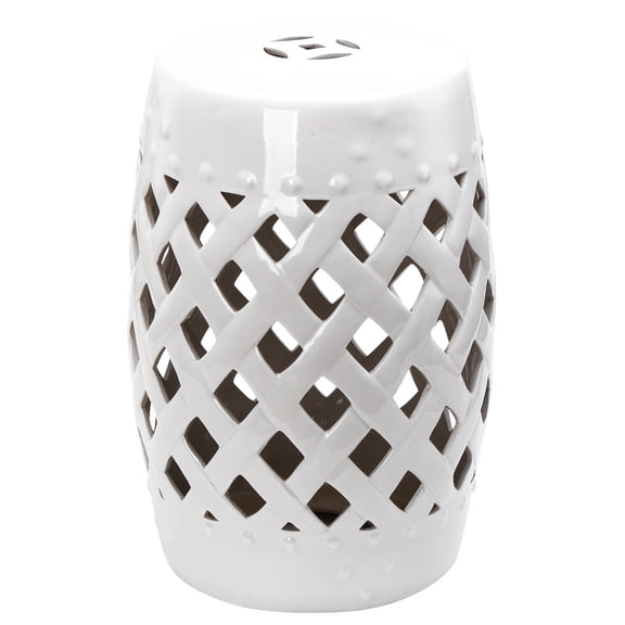 Ceramic Patio Seat, 13"x18", White With Woven , Strong & Elegant Addition 13"x18" Deck Stool Decoration, White, Attractive