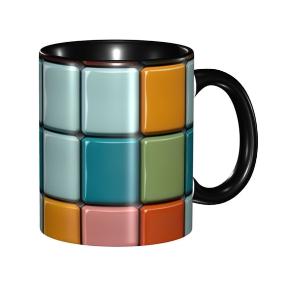 Ceramic Pattern Colorful Coffee Mug Fun Custom Ceramic Mugs 11oz Black