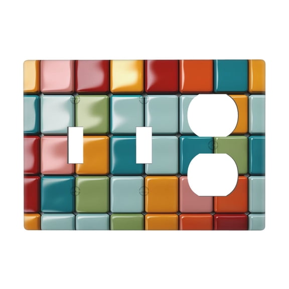 Ceramic Pattern Colorful Switch Cover Decorative Wall Plate 3-Gang 2-Toggle 1-Duplex Standard Size